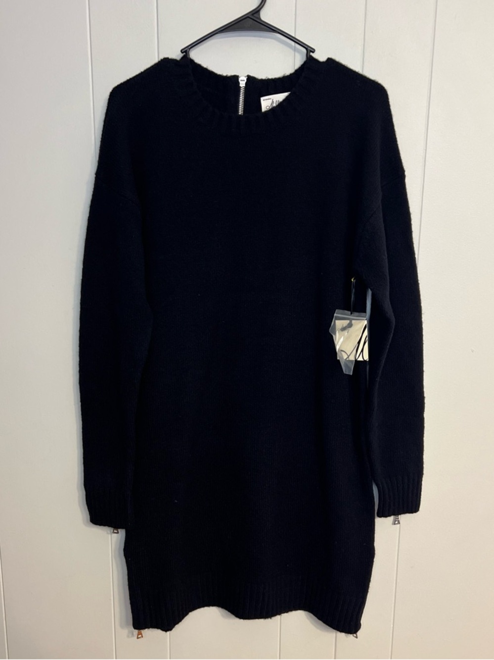 Milly of New York‎ wool-blend Black sweater mini dress Size L NWT